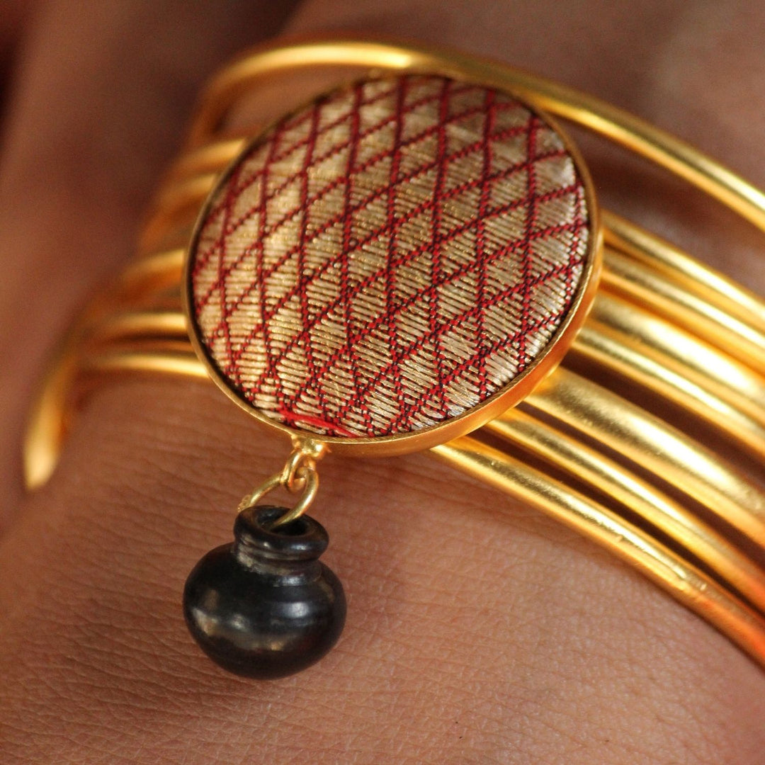 Elegant Gold Bracelet | Crafted With Black Pottery & Silk | Bharatnatyam Inspired