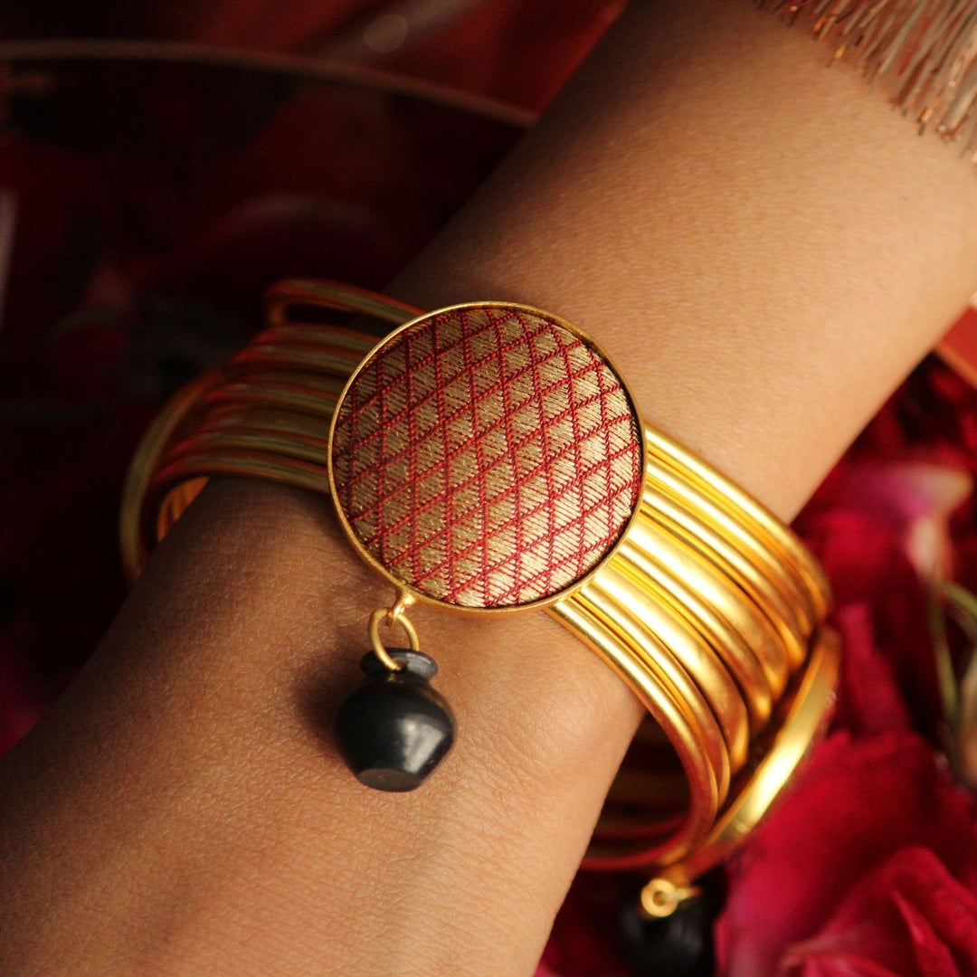 Elegant Gold Bracelet | Crafted With Black Pottery & Silk | Bharatnatyam Inspired