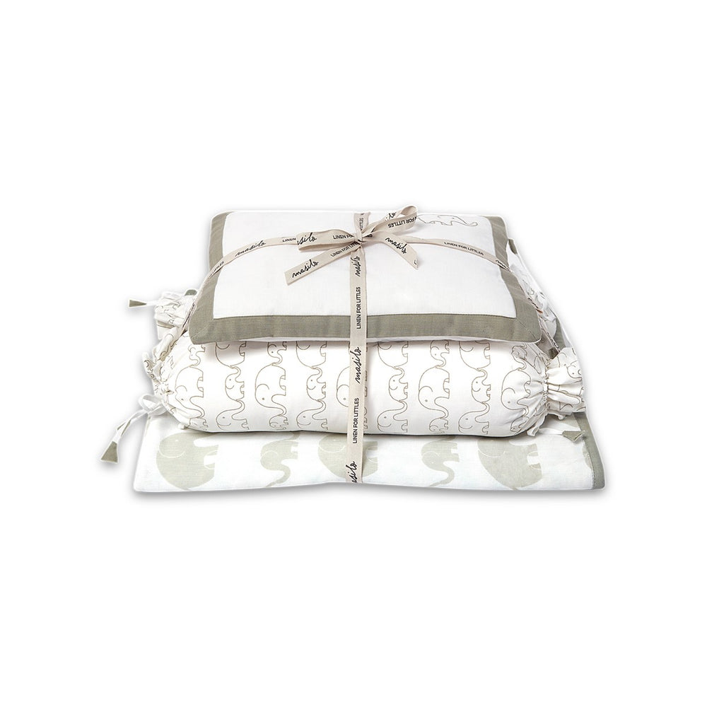 Elephant Mini Cot Dohar Bedding Set For Babies | Cotton | Set Of 4