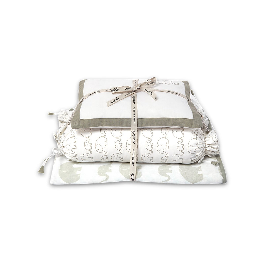 Elephant Mini Cot Dohar Bedding Set For Babies | Cotton | Set Of 4