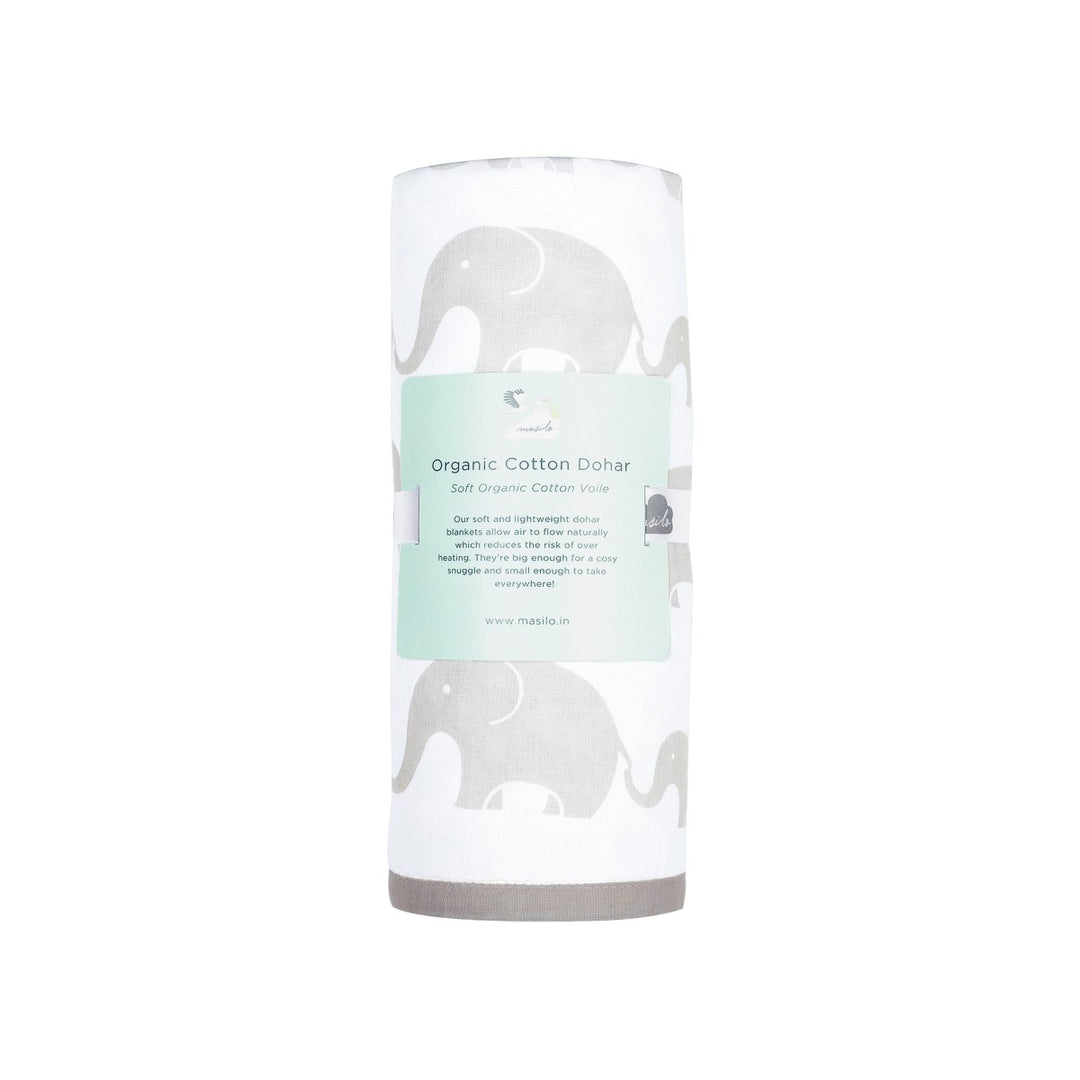 Elephant Parade Grey Soft Dohar Blanket For Babies | Nursery Essential