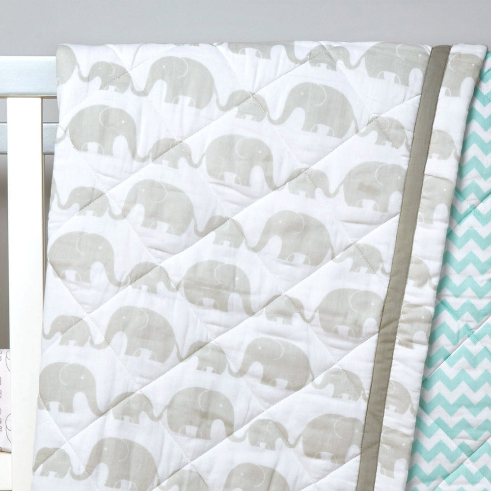 Elephant Parade Grey Soft Quilt Blanket For Babies  | Cotton | 42 x 42 Inches