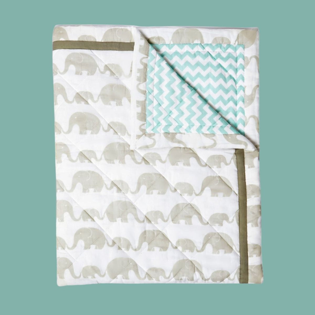Elephant Parade Grey Soft Quilt Blanket For Babies  | Cotton | 42 x 42 Inches