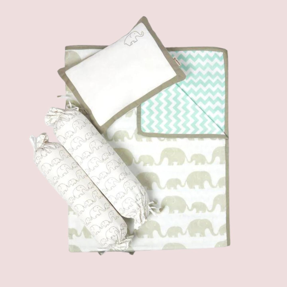 Elephant Parade Mini Cot Quilt Bedding Set For Babies | Cotton | Set Of 4