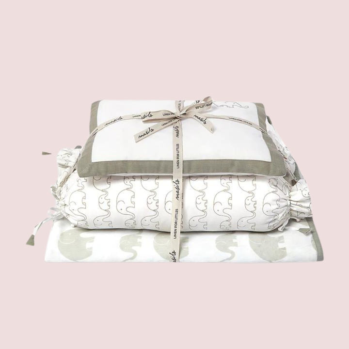 Elephant Parade Mini Cot Quilt Bedding Set For Babies | Cotton | Set Of 4