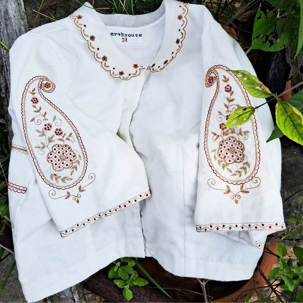 Embroidered Blouse For Women | Cotton Muslin | Scallop Collar | White 