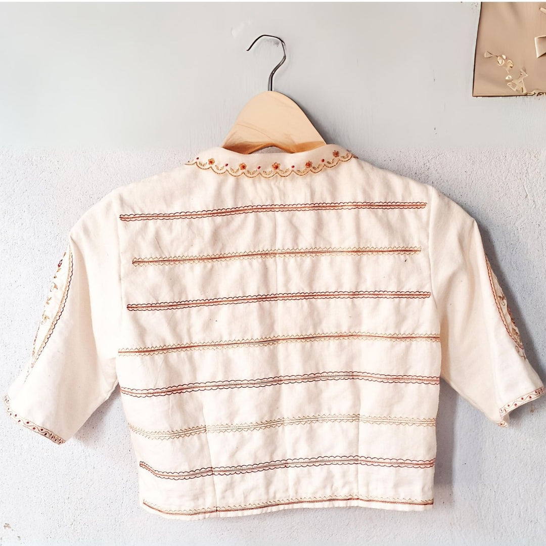 Embroidered Blouse For Women | Cotton Muslin | Scallop Collar | White