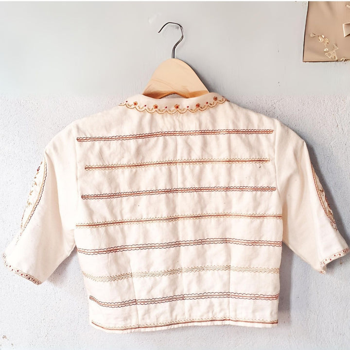 Embroidered Blouse For Women | Cotton Muslin | Scallop Collar | White