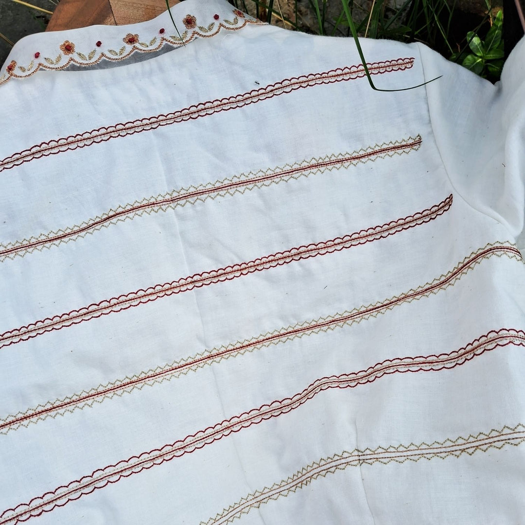 Embroidered Blouse For Women | Cotton Muslin | Scallop Collar | White