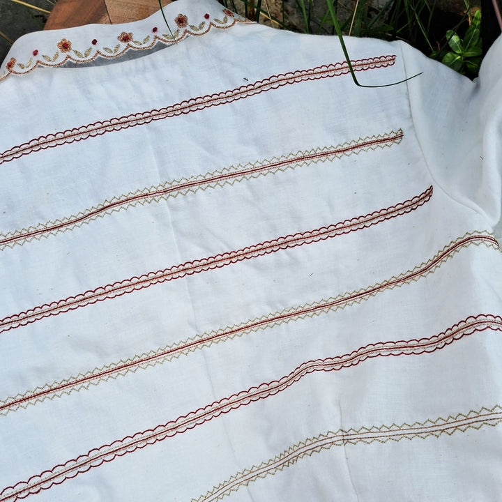 Embroidered Blouse For Women | Cotton Muslin | Scallop Collar | White