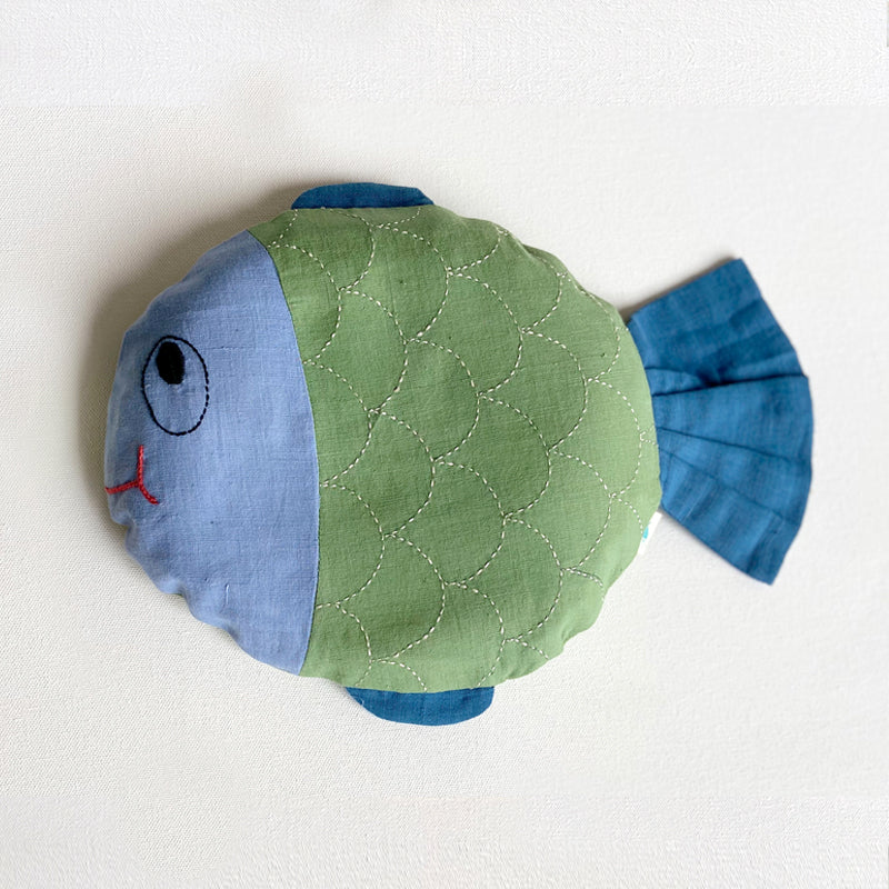 Fish Shape Mustard Seed Filled Pillow | Soft Cotton | Hand-Embroidered