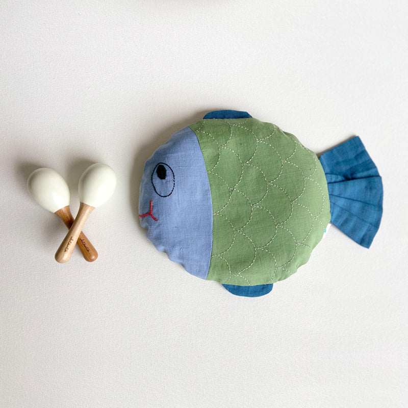 Fish Shape Pillow And Maracas Toy | Hand-Crafted | Newborn Baby Gift Set