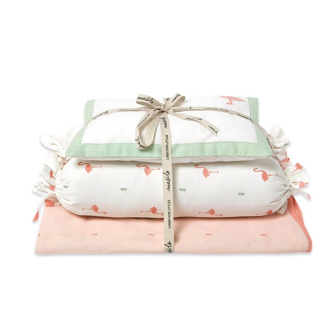 Flamingo Pink Mini Cot Bedding Set For Babies | Cotton | Set Of 4