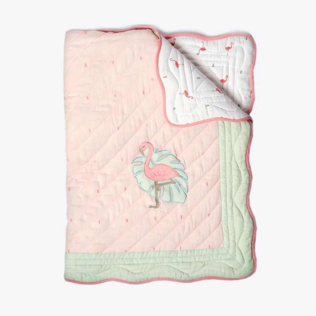 Flamingo Print Pink Dohar Bedding Set For Babies | Soft Cotton | Set Of 6