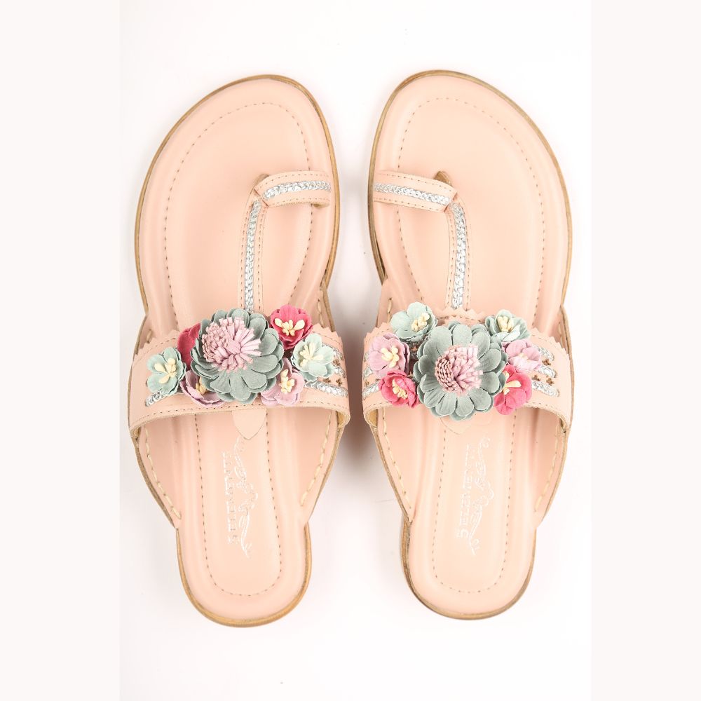 Flesh Pink Kolhapuri | Women Flats | Ornate Design | Bohemian Look