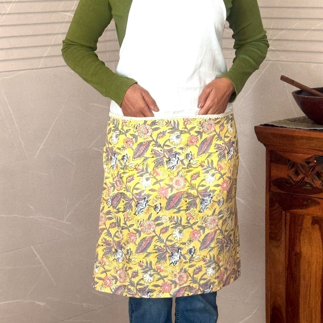 Floral Bliss Adjustable Neck Apron with Front Pockets | Block-Printed | Cotton