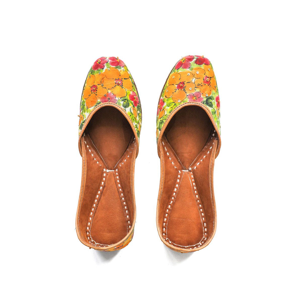 Floral Hand Painted Hibiscus Women Jutti | Dusty Orange