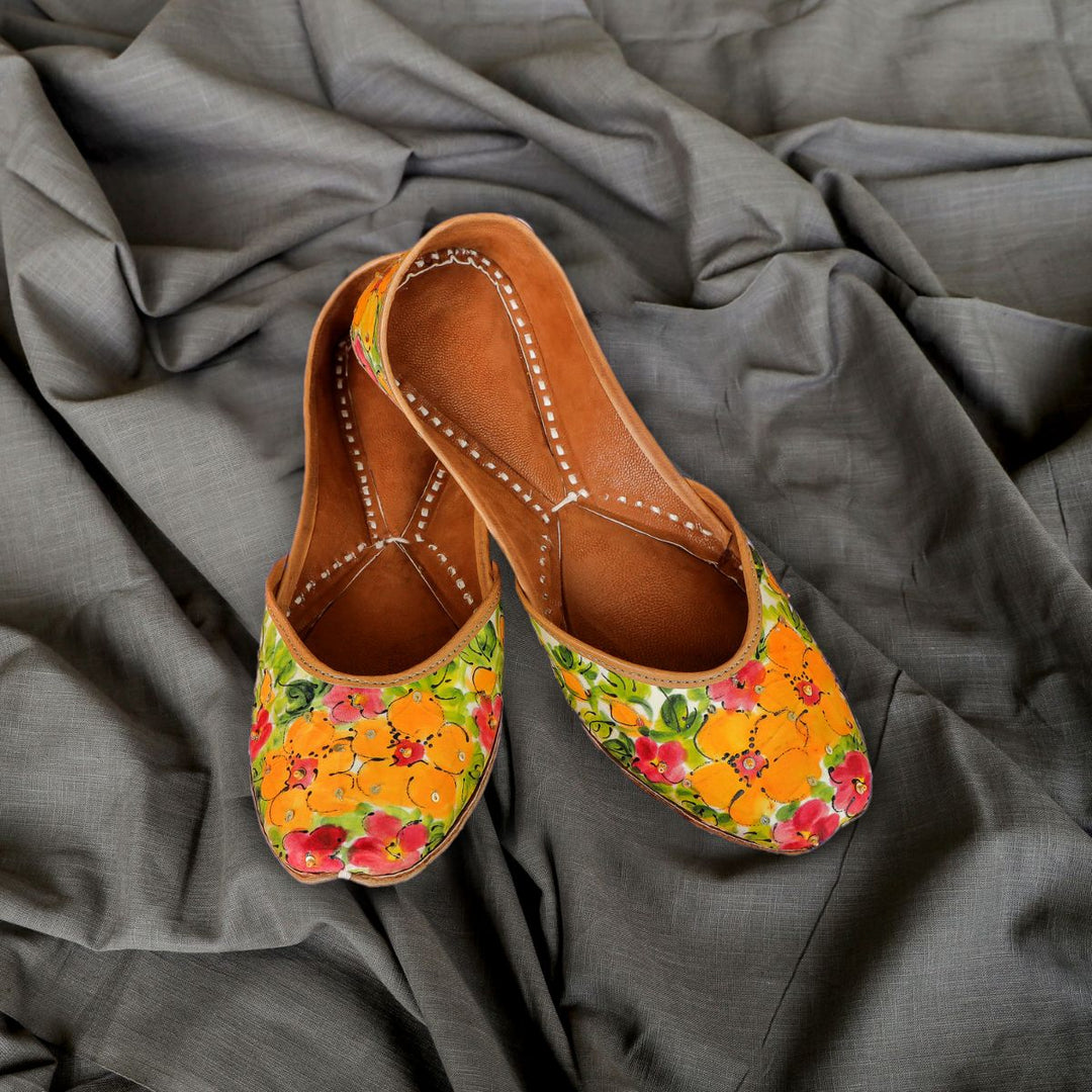 Floral Hand Painted Hibiscus Women Jutti | Dusty Orange