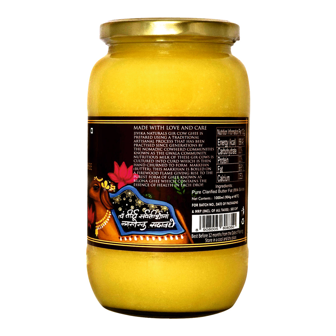 Gir Cow Ghee | Bilona Churned | Organic, Natural And Healthful | Glass Jar of 1L