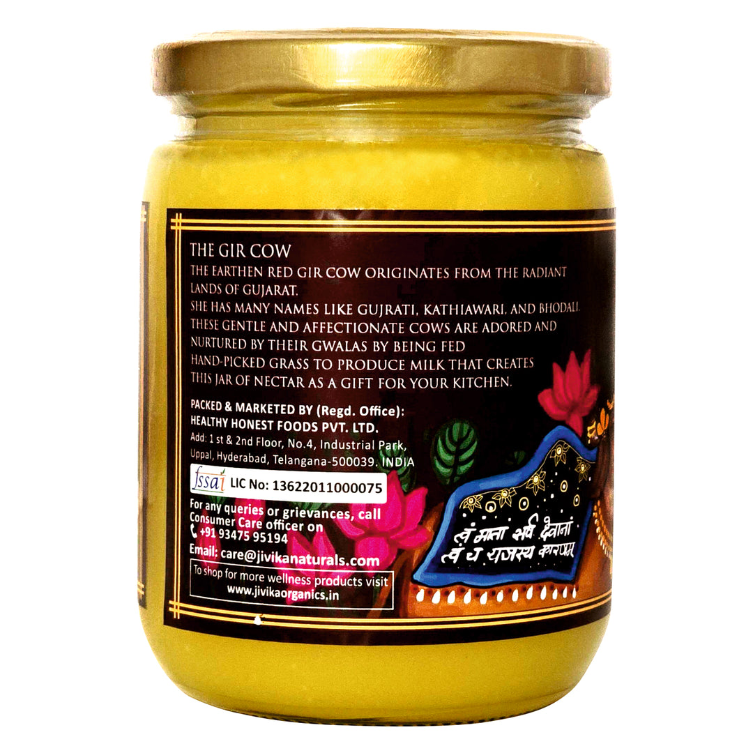 Gir Cow Ghee | Premium | Bilona Churn | No Trans Fat | Pure | Organic | Glass Jar of 500 ML