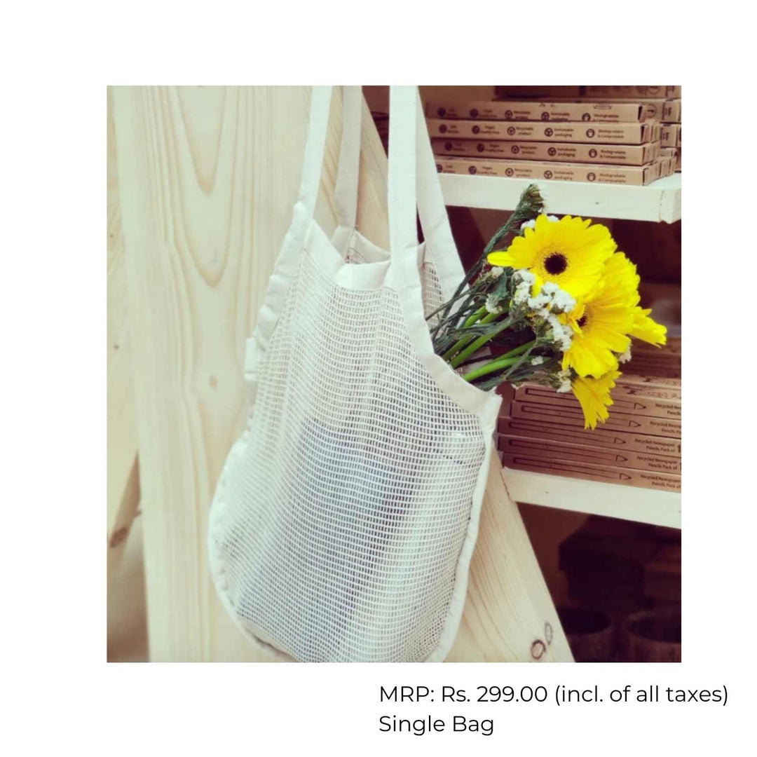 Reusable Organic Cotton Mesh Bag | Sustainable | Handcrafted | Off White