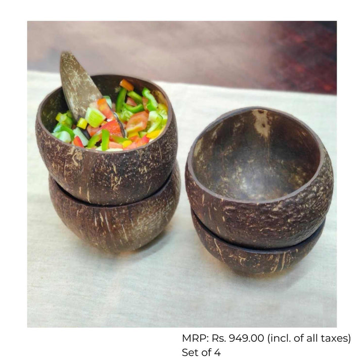 Coconut Shell Bowls | Serveware | Salad Bowls | Large | Set Of 4