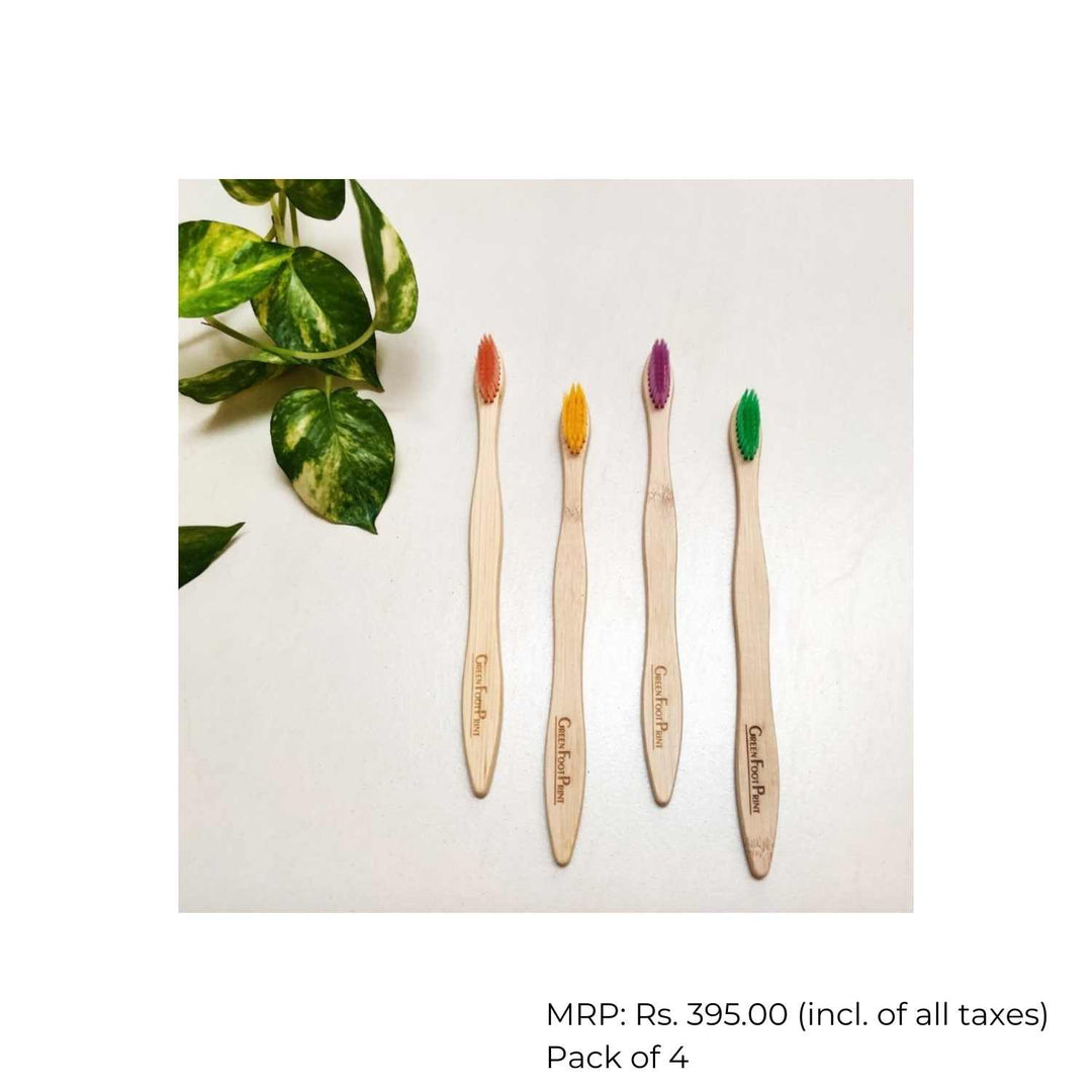 Natural Bamboo Toothbrush With Coloured Bristles For Adults | Pack Of 4