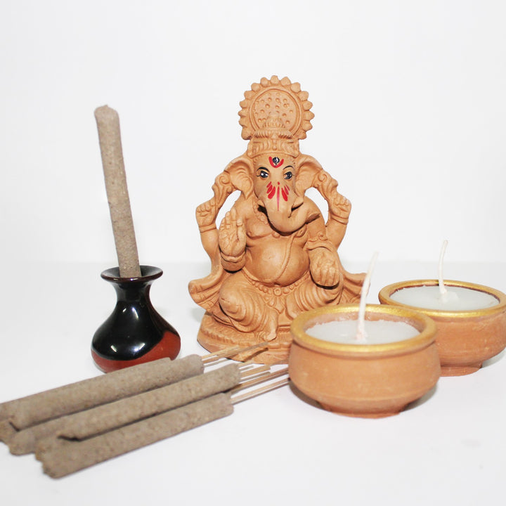 Ethnic Hand-Crafted Ganpati Puja Kit | Terracotta | Festive Pack Of 4