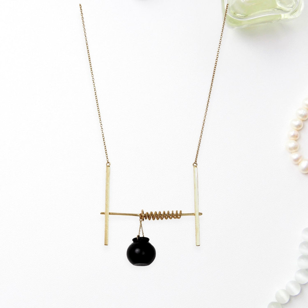 Ghirni Neckpiece | Black Pottery & Nickle-Free Brass | Minimalistic Statement Jewelry