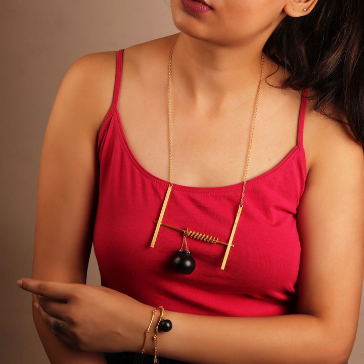 Ghirni Neckpiece | Black Pottery & Nickle-Free Brass | Minimalistic Statement Jewelry