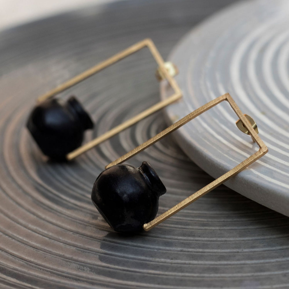 Gold Plated Kalash Earring | Nickle-Free Brass And Black Pottery Crafted | Artistic Design
