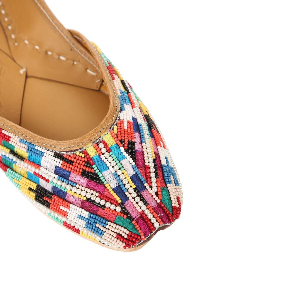 Golden Jutti | Embellished With Multi-Coloured Beads | Festive Ready