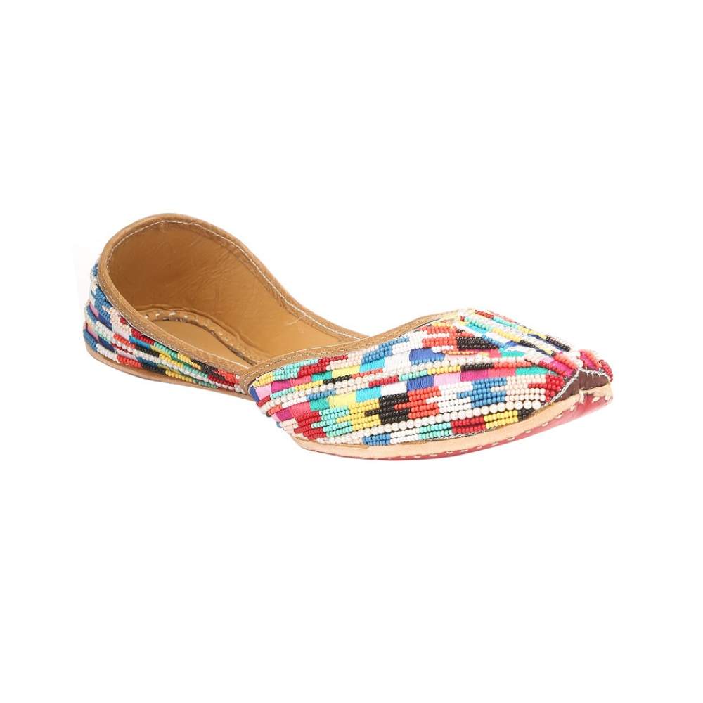 Golden Jutti | Embellished With Multi-Coloured Beads | Festive Ready