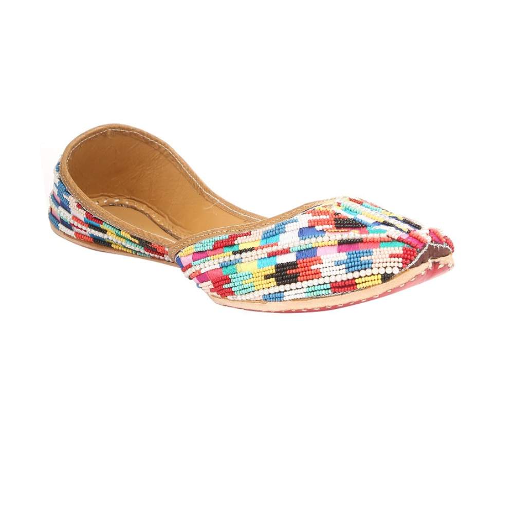 Golden Jutti | Embellished With Multi-Coloured Beads | Festive Ready