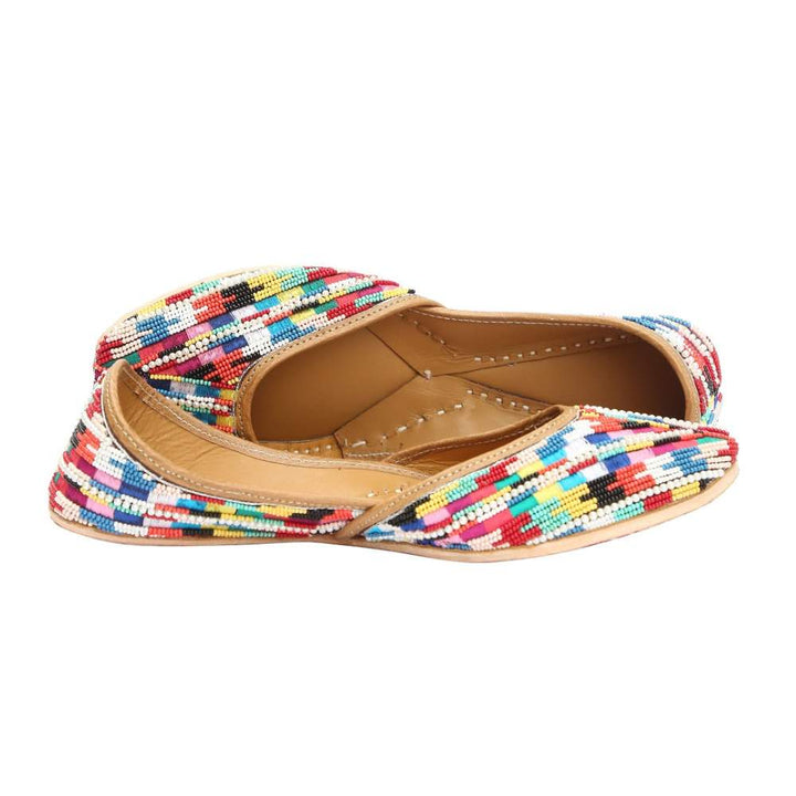 Golden Jutti | Embellished With Multi-Coloured Beads | Festive Ready