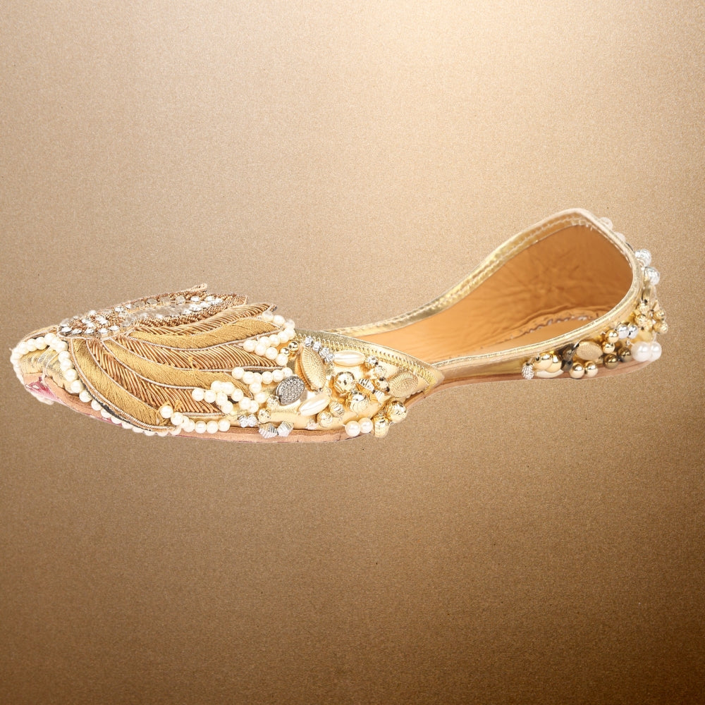 Golden Jutti for Women | Lavishly Adorned | Ethnic Party Wear