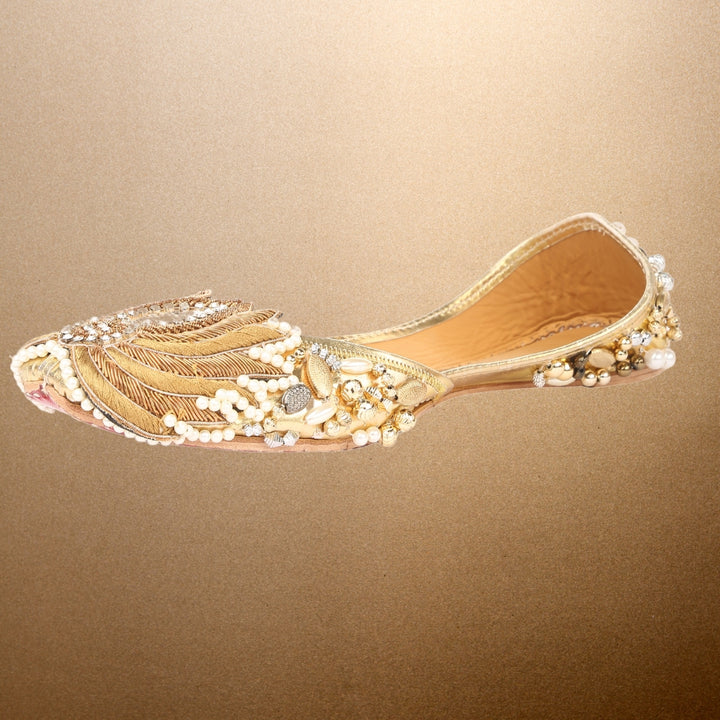 Golden Jutti for Women | Lavishly Adorned | Ethnic Party Wear