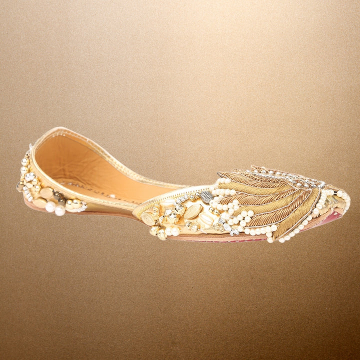 Golden Jutti for Women | Lavishly Adorned | Ethnic Party Wear