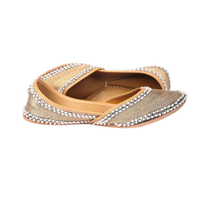 Golden Pearl Embellished Silk Jutti | For Festive & Wedding