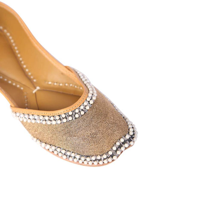 Golden Pearl Embellished Silk Jutti | For Festive & Wedding