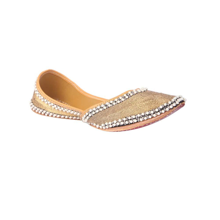Golden Pearl Embellished Silk Jutti | For Festive & Wedding