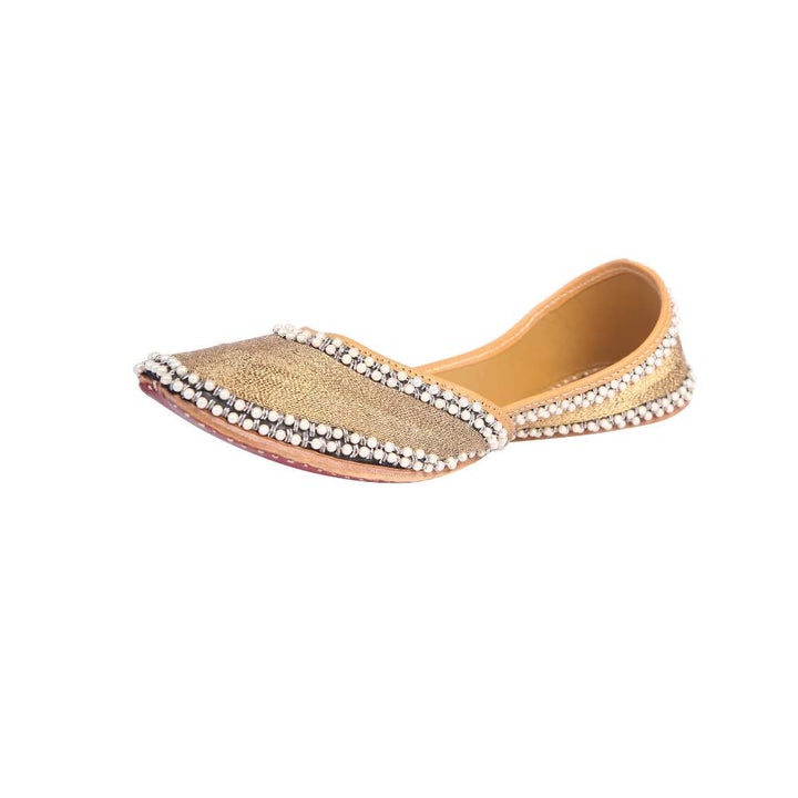 Golden Pearl Embellished Silk Jutti | For Festive & Wedding