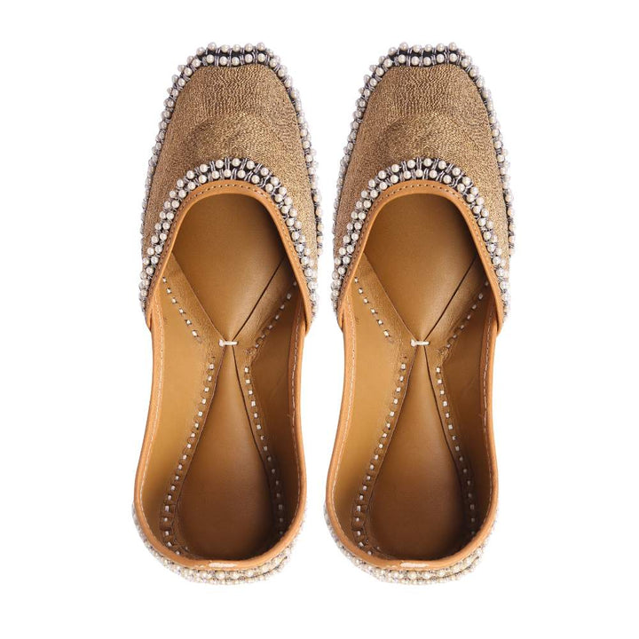 Golden Pearl Embellished Silk Jutti | For Festive & Wedding