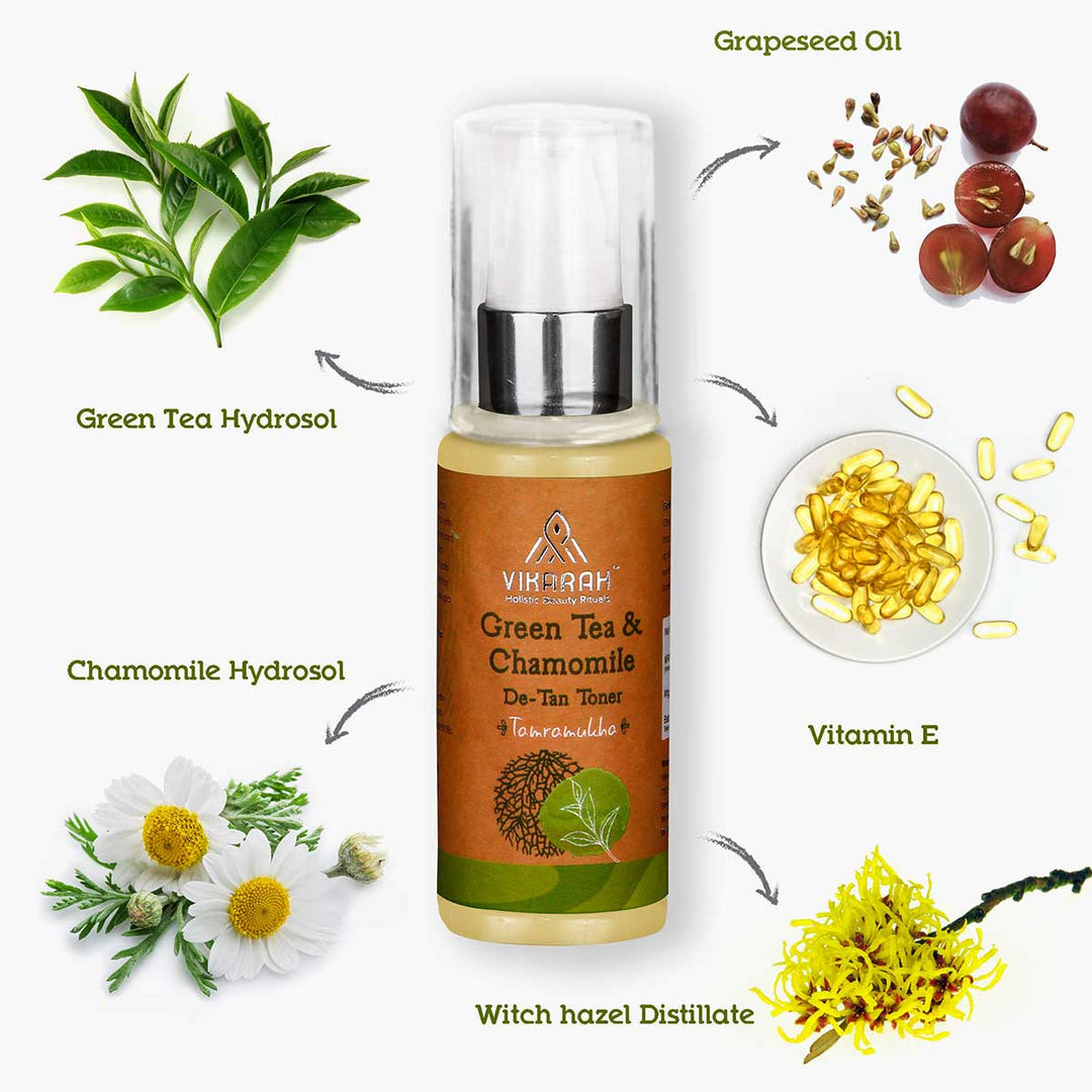 Green Tea & Chamomile Face Toner | For Hydration, De-Tanning and Skin Glow | Ayurvedic | 60 ml 