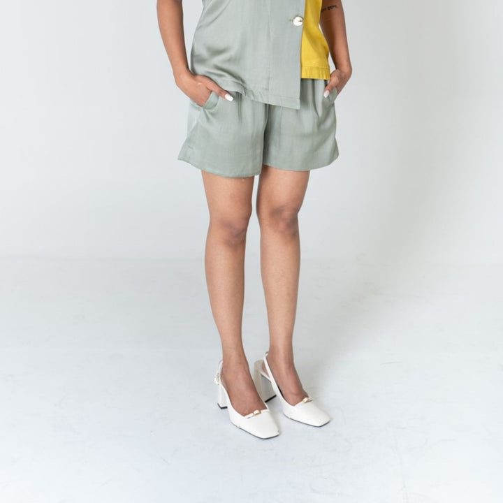 Green Shorts | Bemberg Modal | Contemporary Occasion Wear | Effortless style