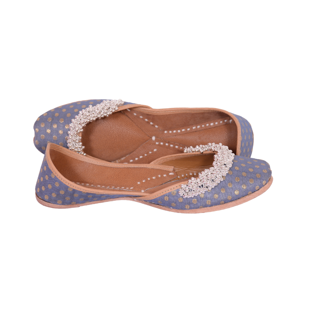 Grey Polka Dot Ghungroo Stud Jutti | Celebration-Inspired | Cushion Comfy