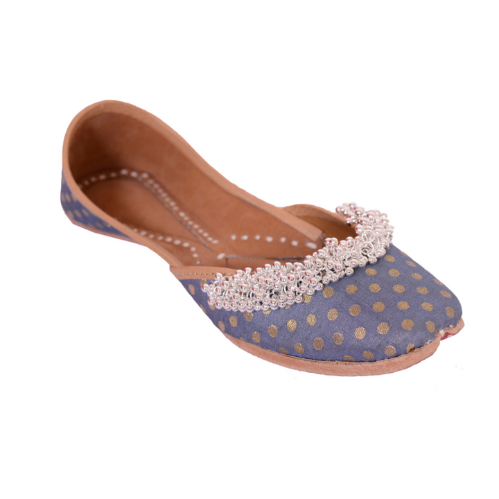 Grey Polka Dot Ghungroo Stud Jutti | Celebration-Inspired | Cushion Comfy