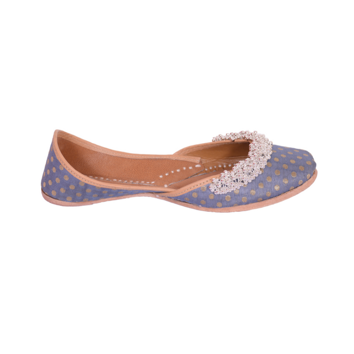 Grey Polka Dot Ghungroo Stud Jutti | Celebration-Inspired | Cushion Comfy