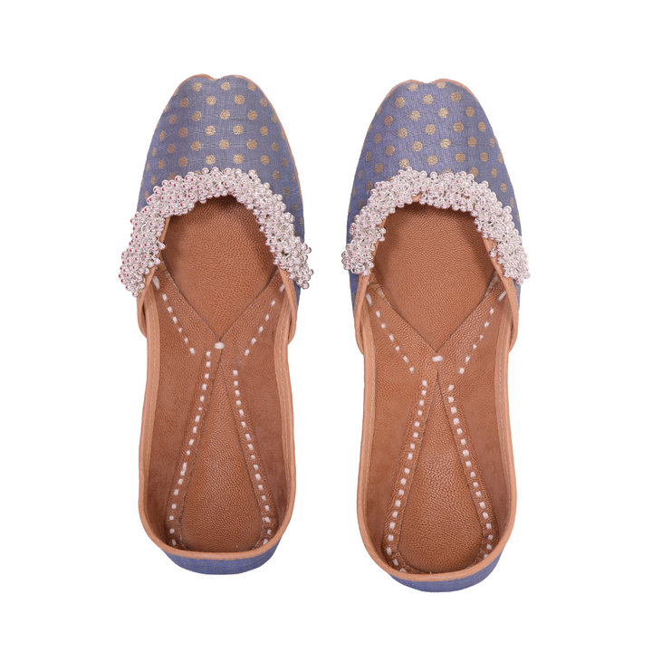 Grey Polka Dot Ghungroo Stud Jutti | Celebration-Inspired | Cushion Comfy