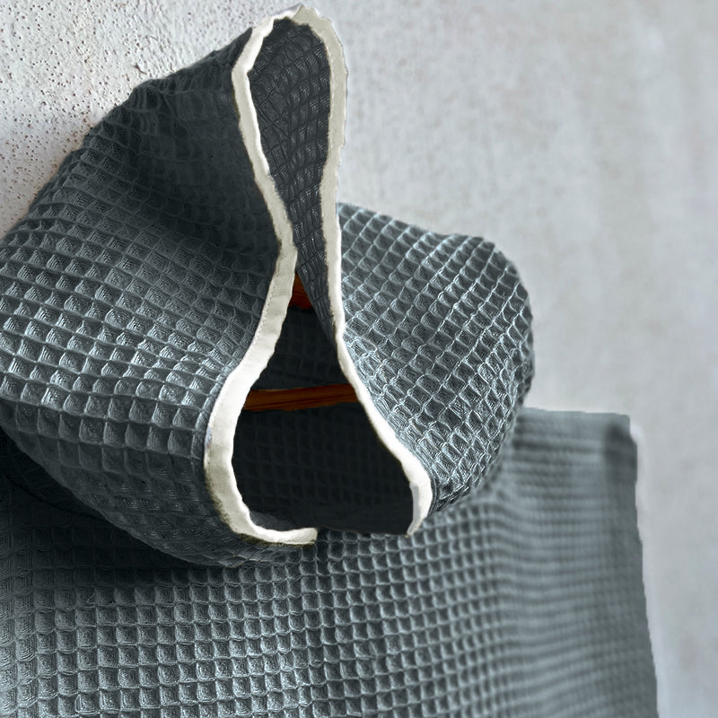 Grey Waffle Hooded Poncho For Kids | Cotton | Set of 3